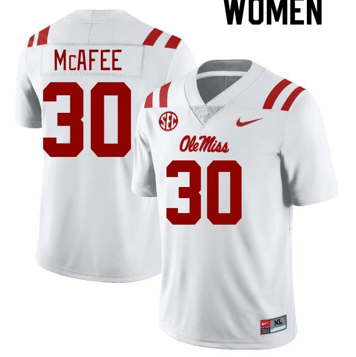 Women #30 Fred McAfee Ole Miss Rebels College Football Jerseyes Stitched Sale-White